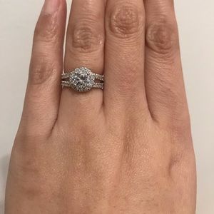 New silver round engagement ring wedding ring